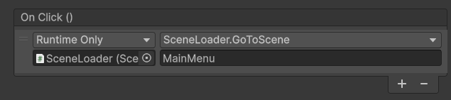 Menu button on click() section On Click () event function call list for the Back To Menu button