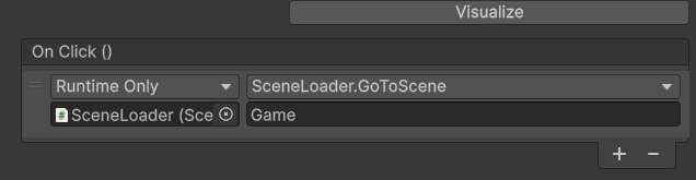 Play button on click() section On Click () event function call list for the Play button