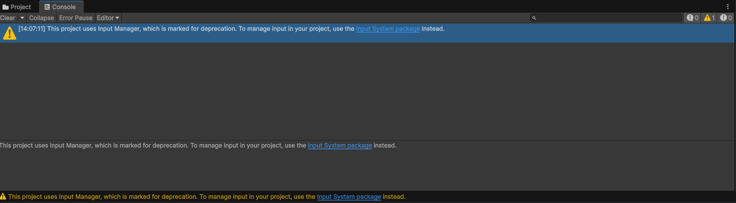 Unity Editor Console Window Console View