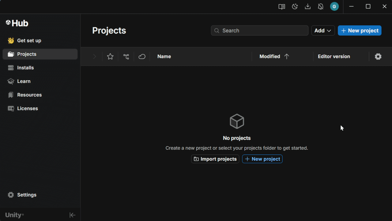 GIF for Creating a 2D Unity project
