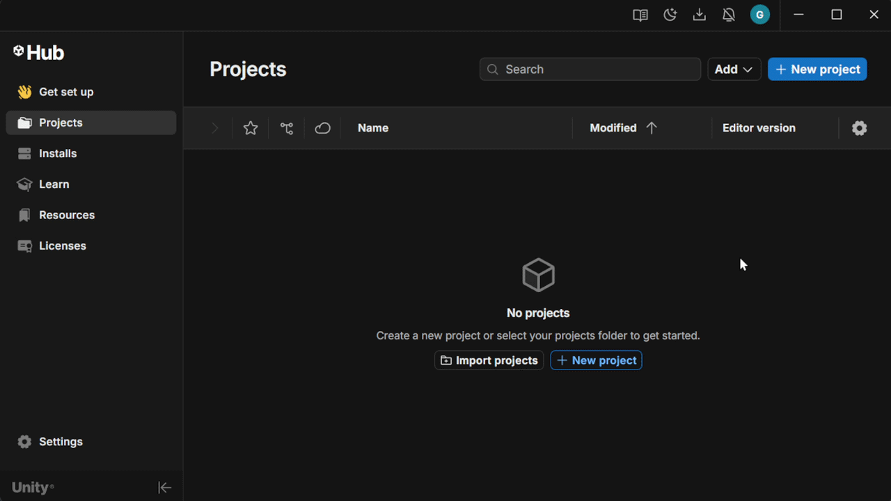 GIF for installing Unity Editor