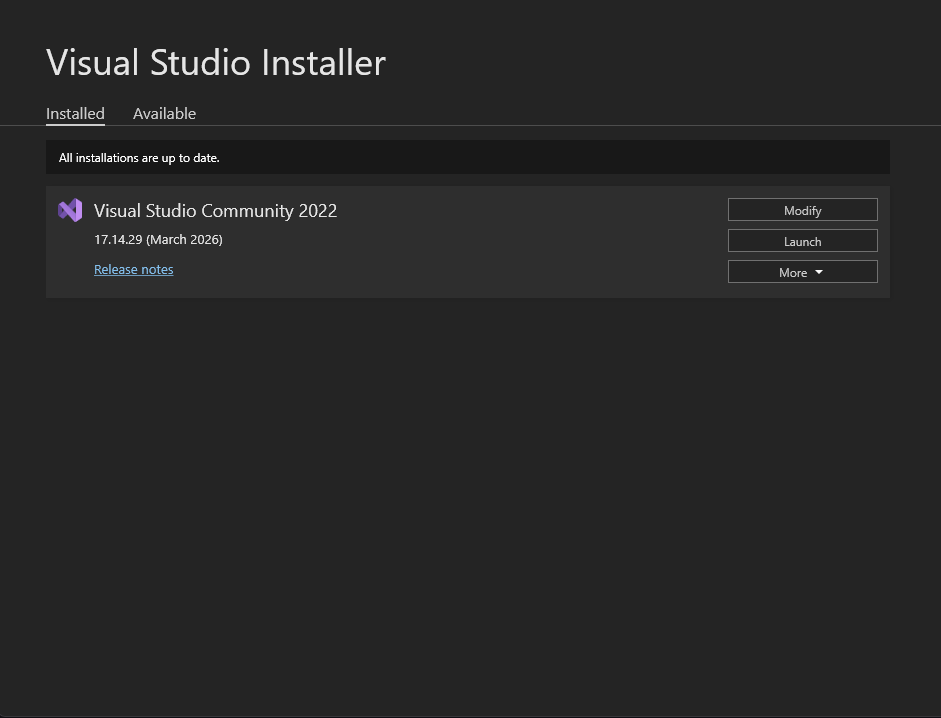Visual Studio installed successfully