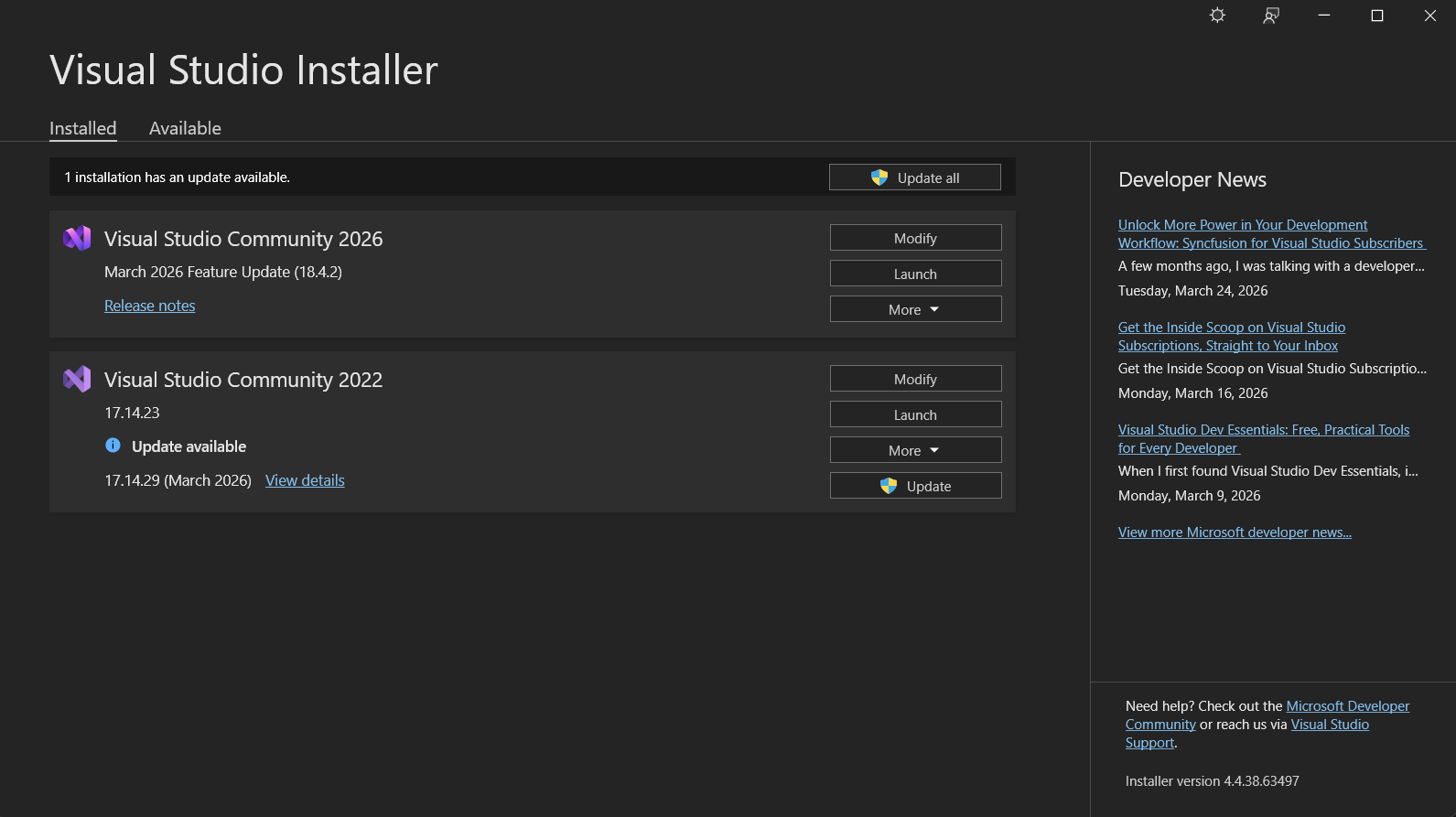 The visual studio installer