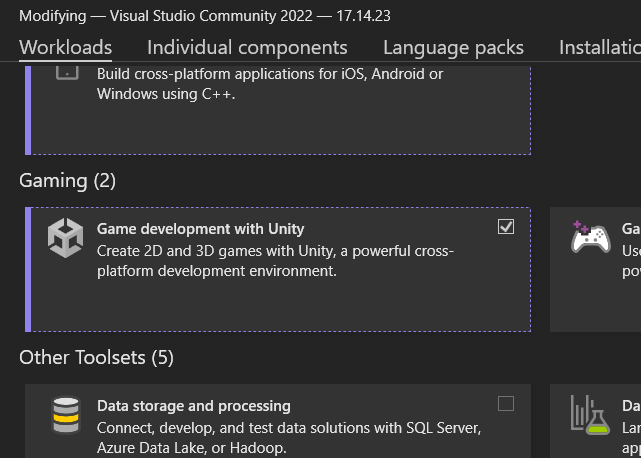 Game Development with Unity workload checked